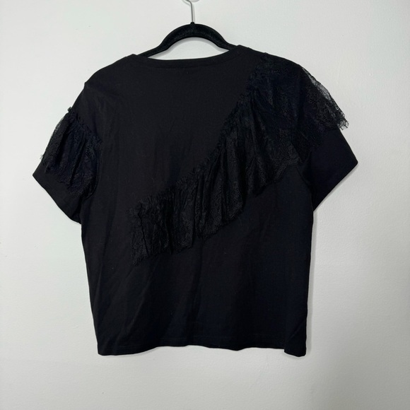 Cinq a Sept Mia Black Lace Ruffle Cotton Short Sleeve Top medium - Picture 6 of 9